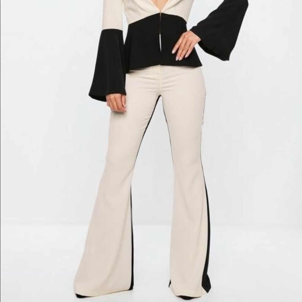 Cream Contrast Kick Flare Pants & Blazer SET